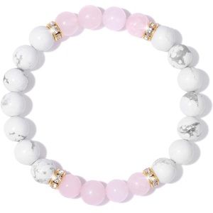 Women’s Howlite & Rose Quartz Crystal Beaded Bracelet | Jewelry Healing Stone